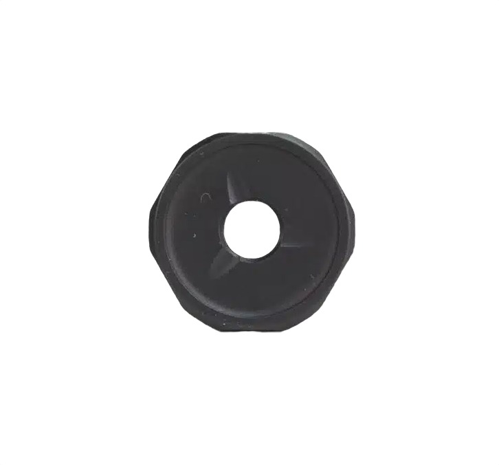 Black hexagonal rubber grommet with center hole