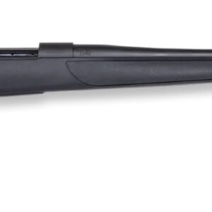Black bolt-action rifle on white background