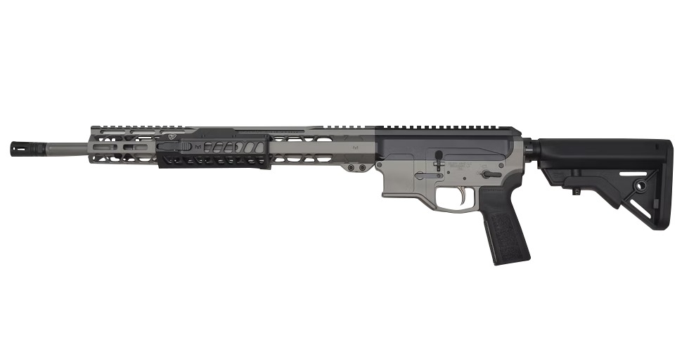 Modern AR-style semi-automatic rifle on white background