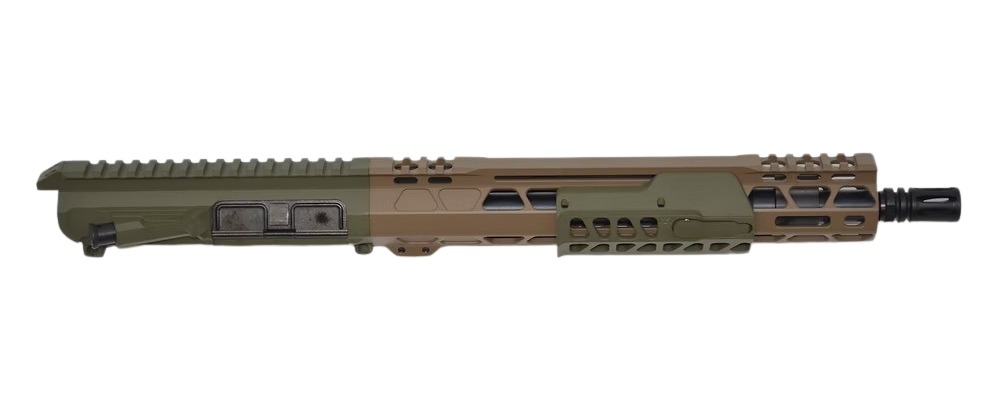 Two-tone rifle upper receiver with handguard and muzzle device