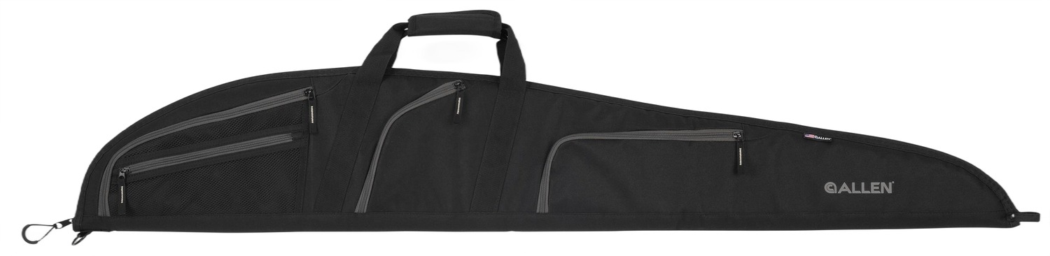 Black soft rifle case with multiple zippered pockets