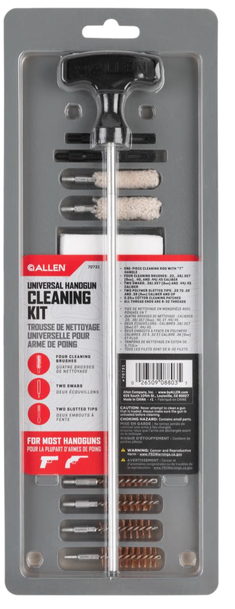 Allen universal handgun cleaning kit in packaging