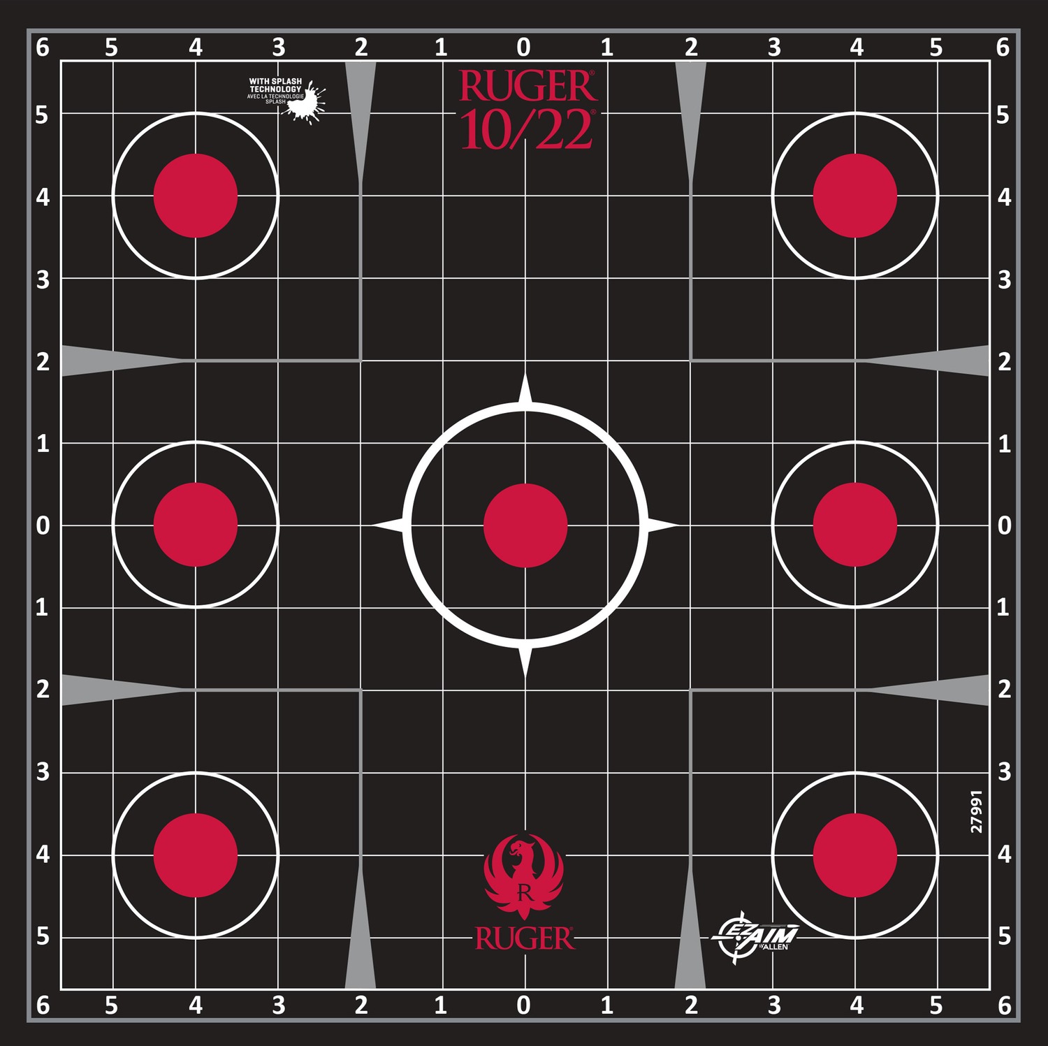 Ruger 10/22 shooting target with multiple bullseyes