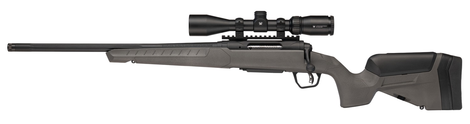 Bolt-action rifle with mounted scope on white background