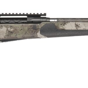 Camouflage bolt-action rifle on white background