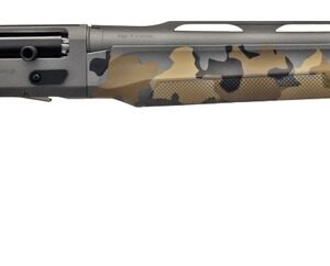 Camouflage-pattern shotgun on white background