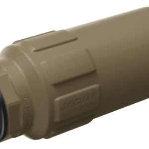 Tan firearm suppressor with threaded front end
