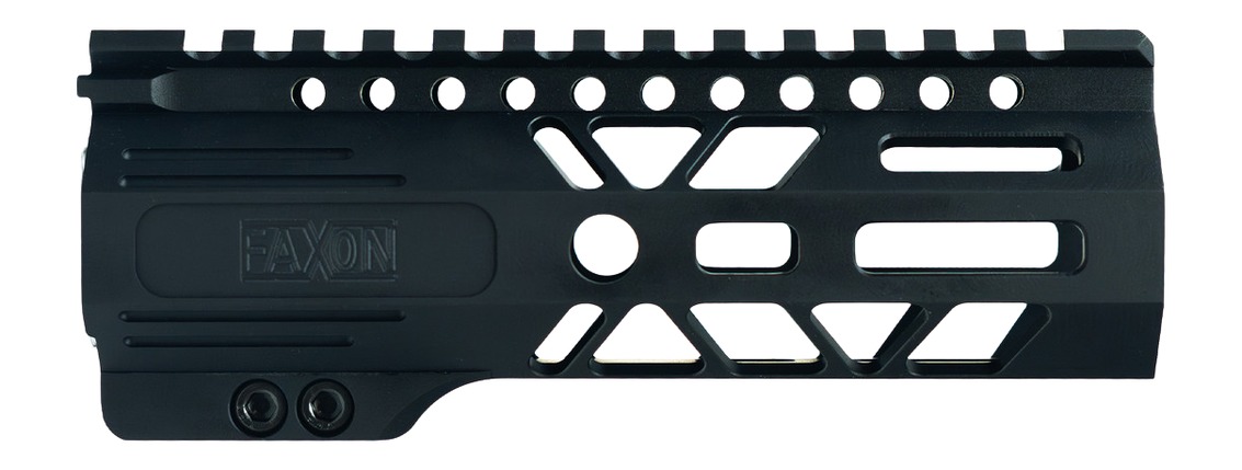 Black aluminum rifle handguard with top rail