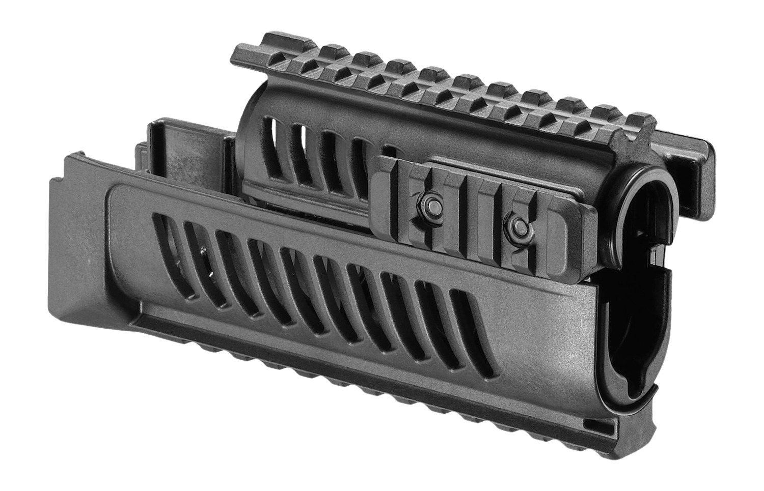 Black rifle handguard with Picatinny rails