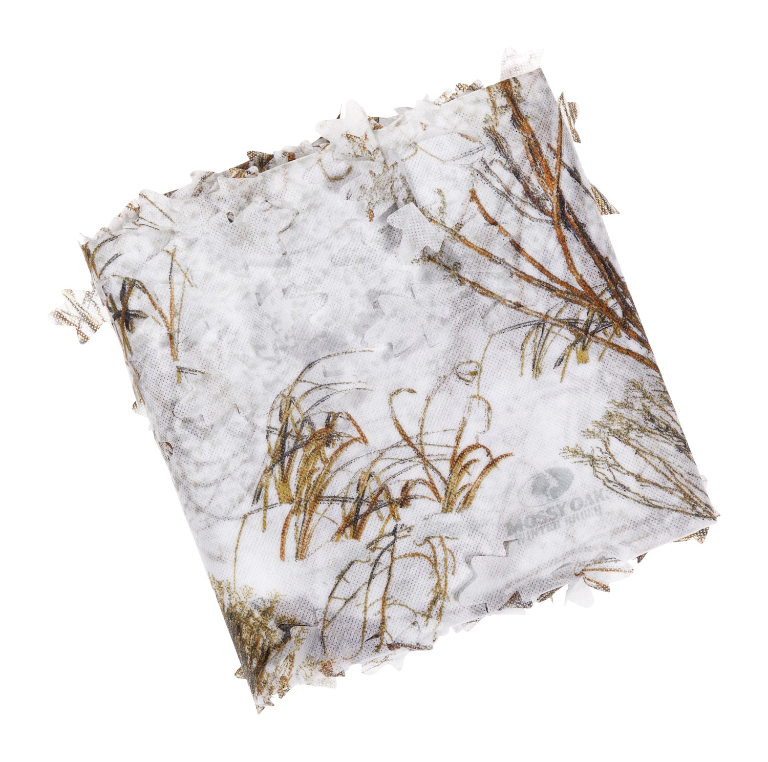 Folded white fabric with brown botanical print