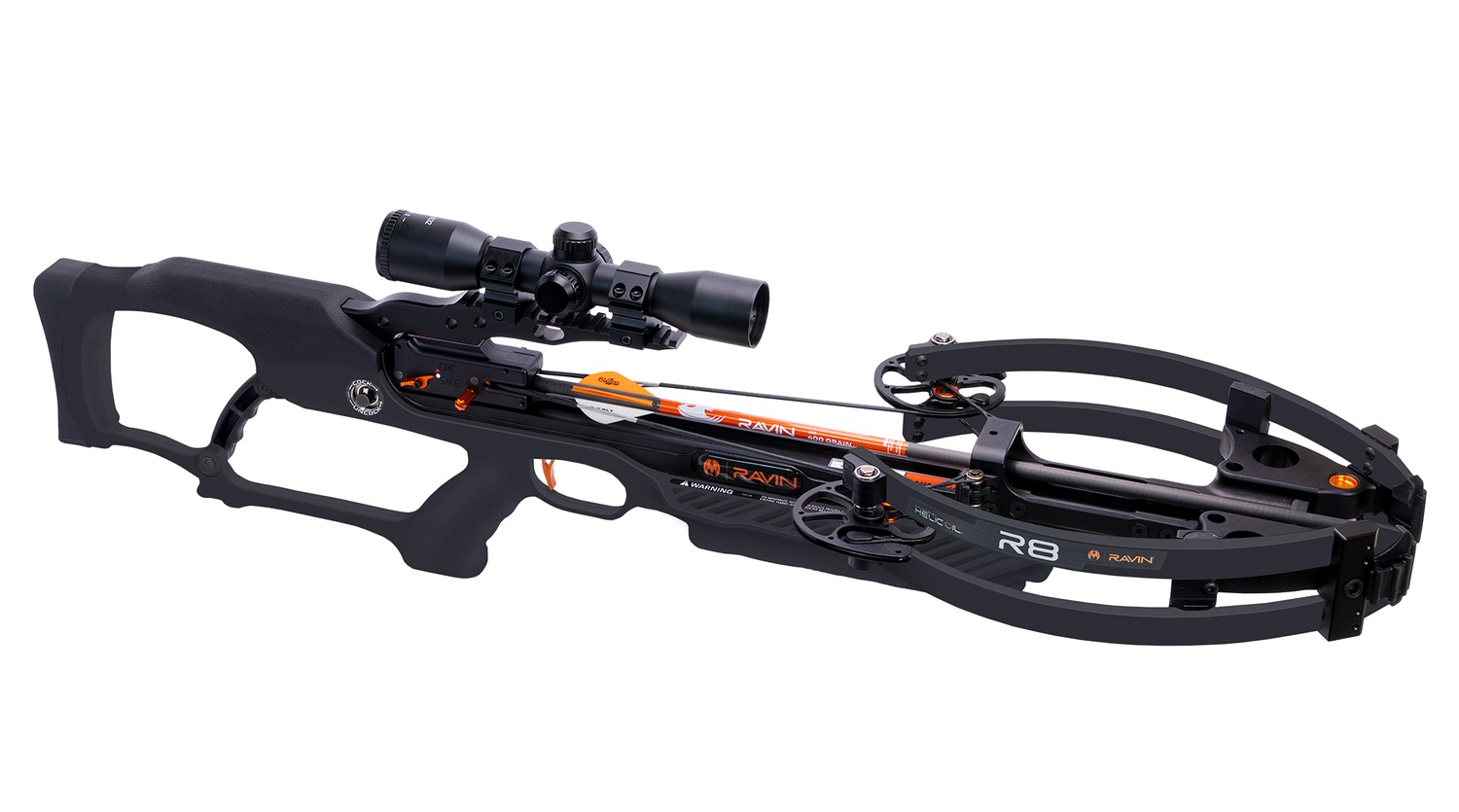 Ravin R8 crossbow with mounted scope