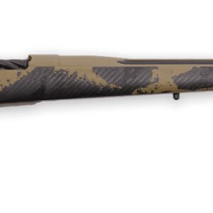 Camouflage bolt-action hunting rifle with long barrel
