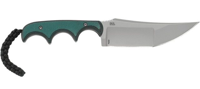Fixed-blade knife with green handle and lanyard