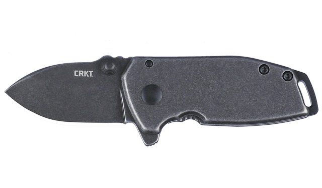 Black CRKT folding pocket knife on white background