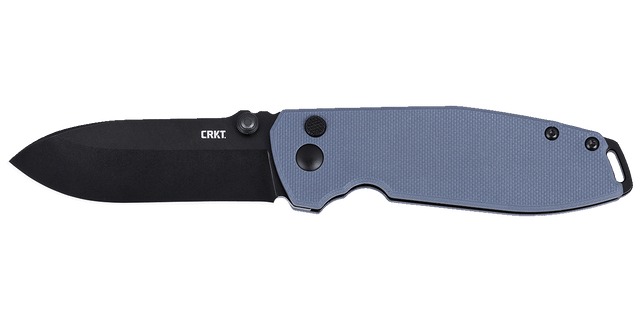 Black folding pocket knife with blue handle