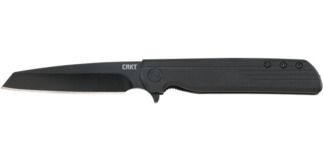 Black CRKT folding pocket knife on white background