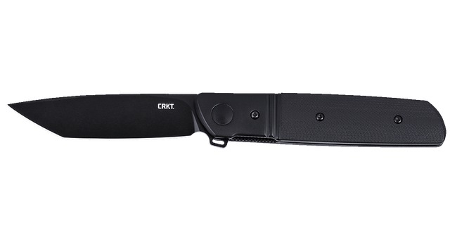 Black CRKT folding pocket knife on white background