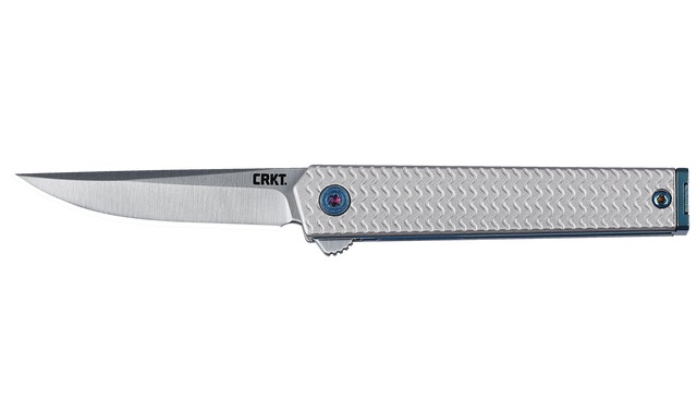 Silver CRKT folding knife with textured handle