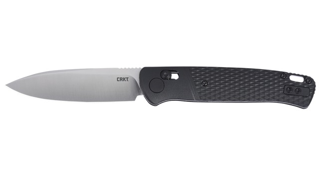 Black handled folding pocket knife with silver blade