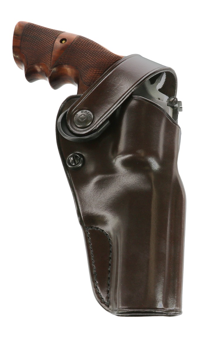 Revolver in brown leather holster