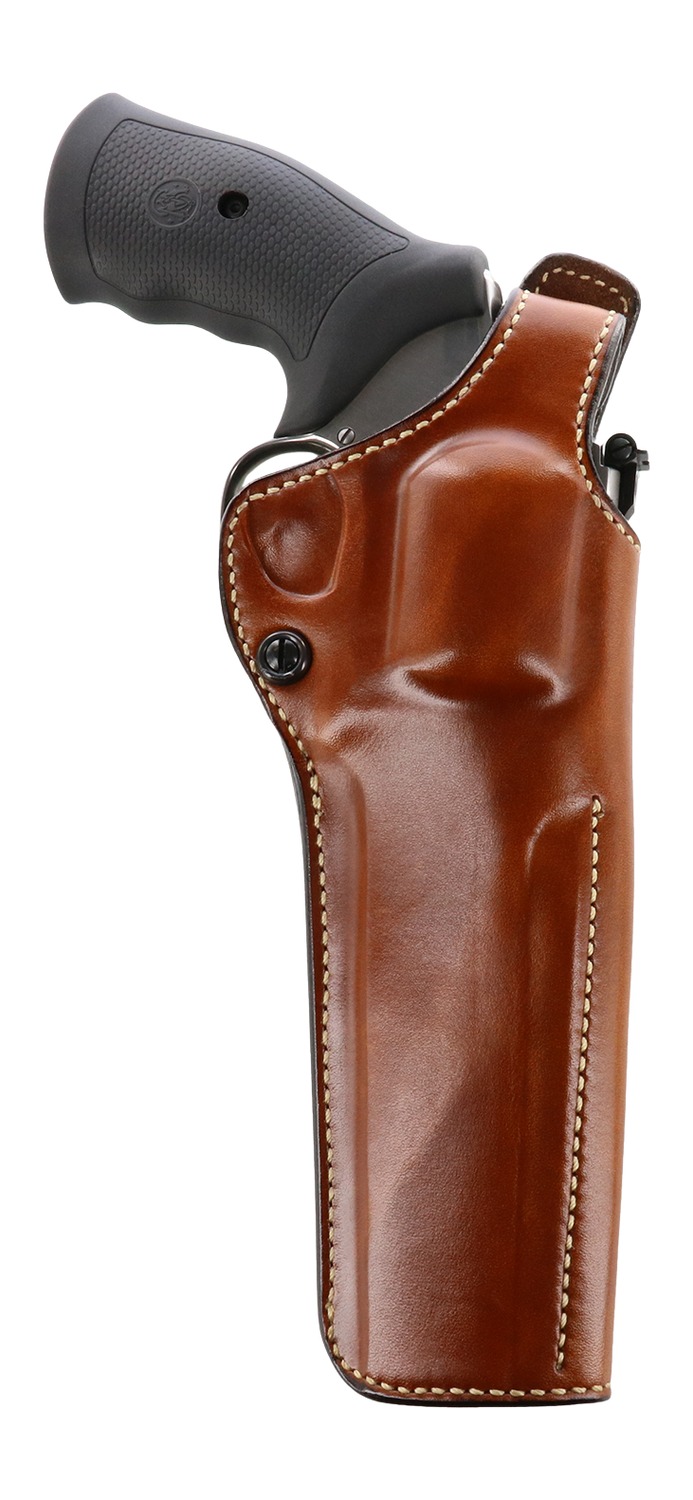 Revolver in brown leather holster