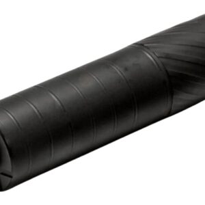 Black cylindrical firearm suppressor on white background