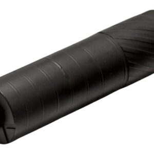 Black cylindrical firearm suppressor on white background