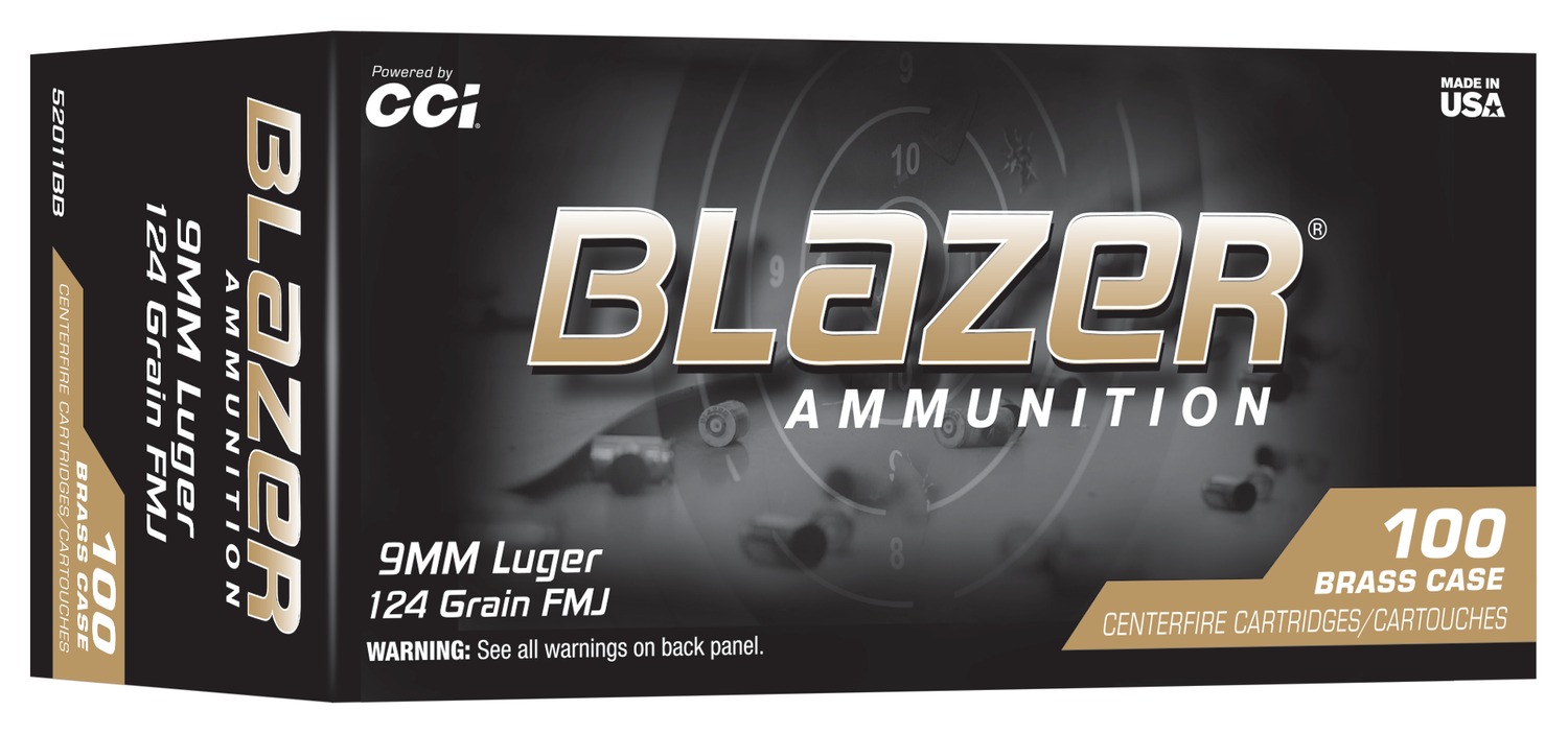 Blazer 9mm Luger 124 Grain FMJ ammunition box