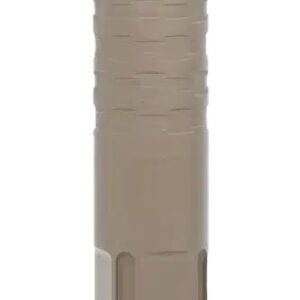 Tan cylindrical firearm suppressor on white background