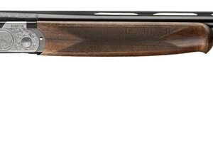 Side view of wooden stock over-under shotgun