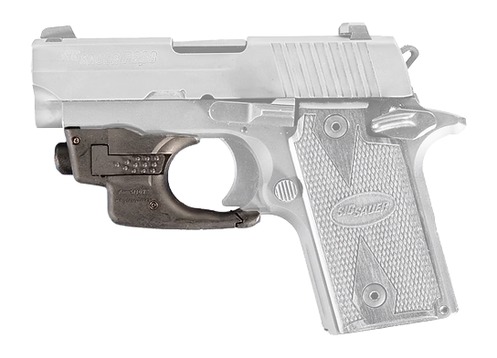 Handgun with mounted laser sight attachment