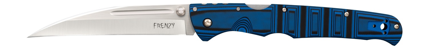 Blue-handled folding knife with silver blade