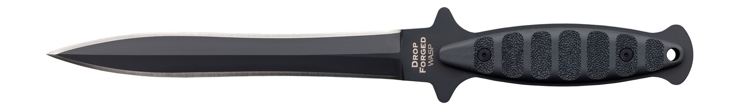 Black tactical fixed-blade knife with textured handle