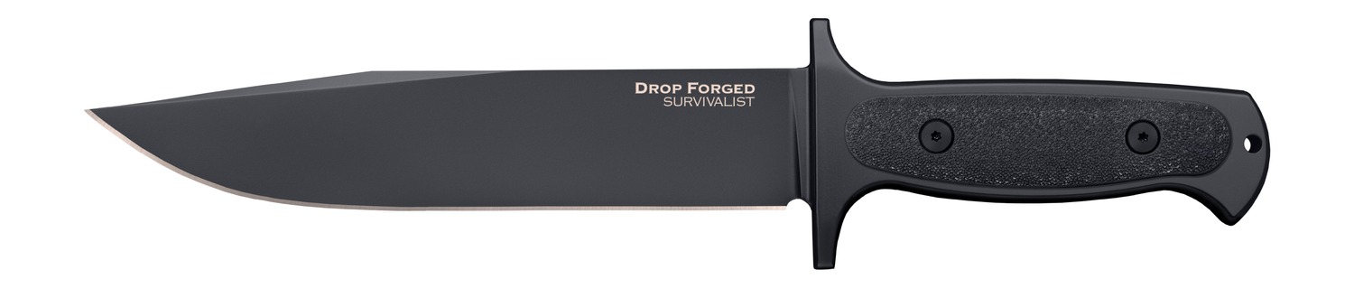 Black drop-forged survival knife with fixed blade
