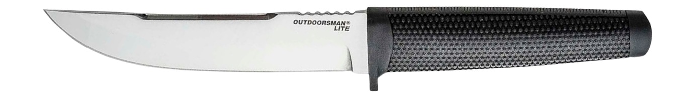 Fixed-blade outdoor knife with black textured handle