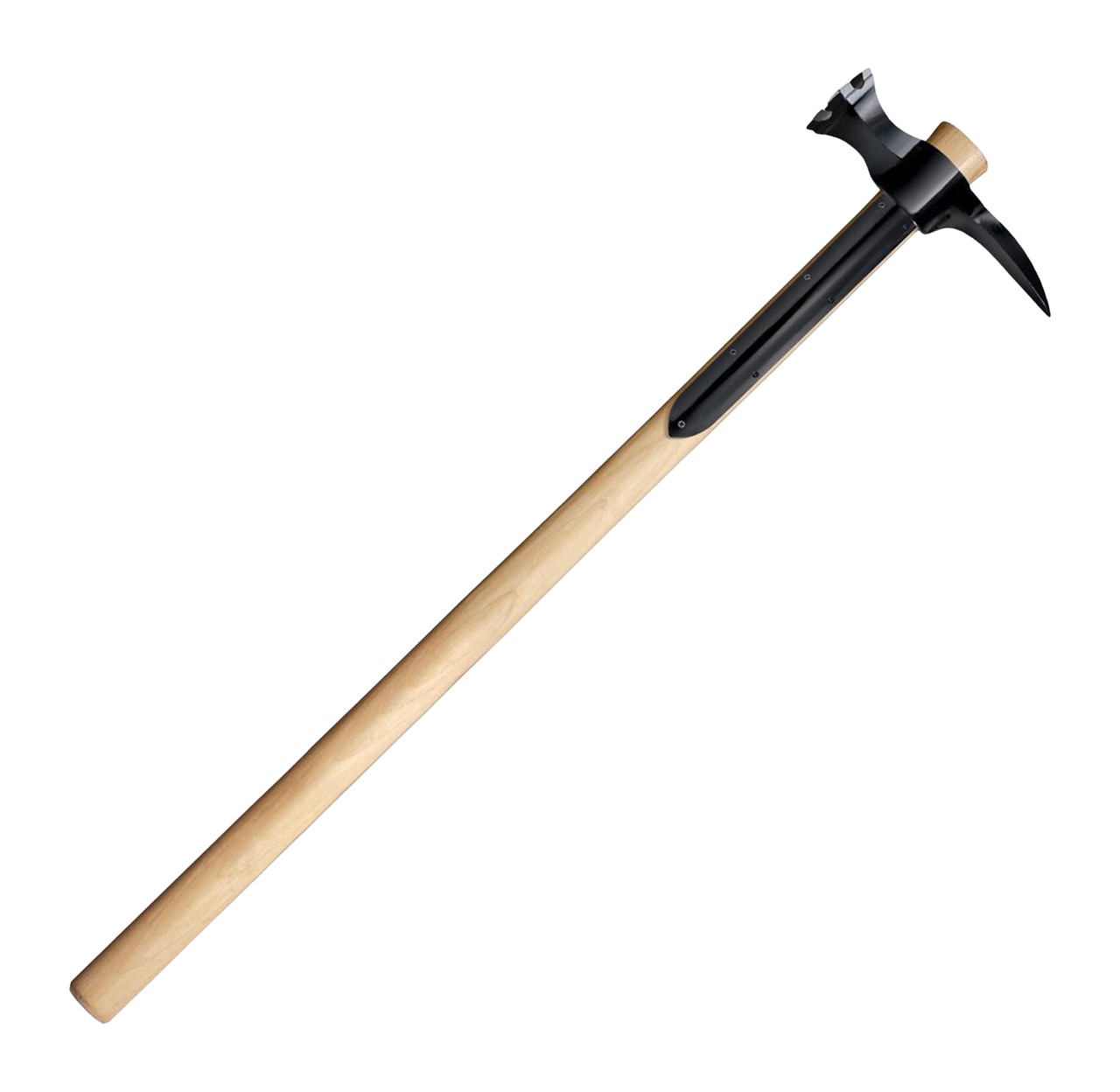 Firefighter axe with wooden handle and black head