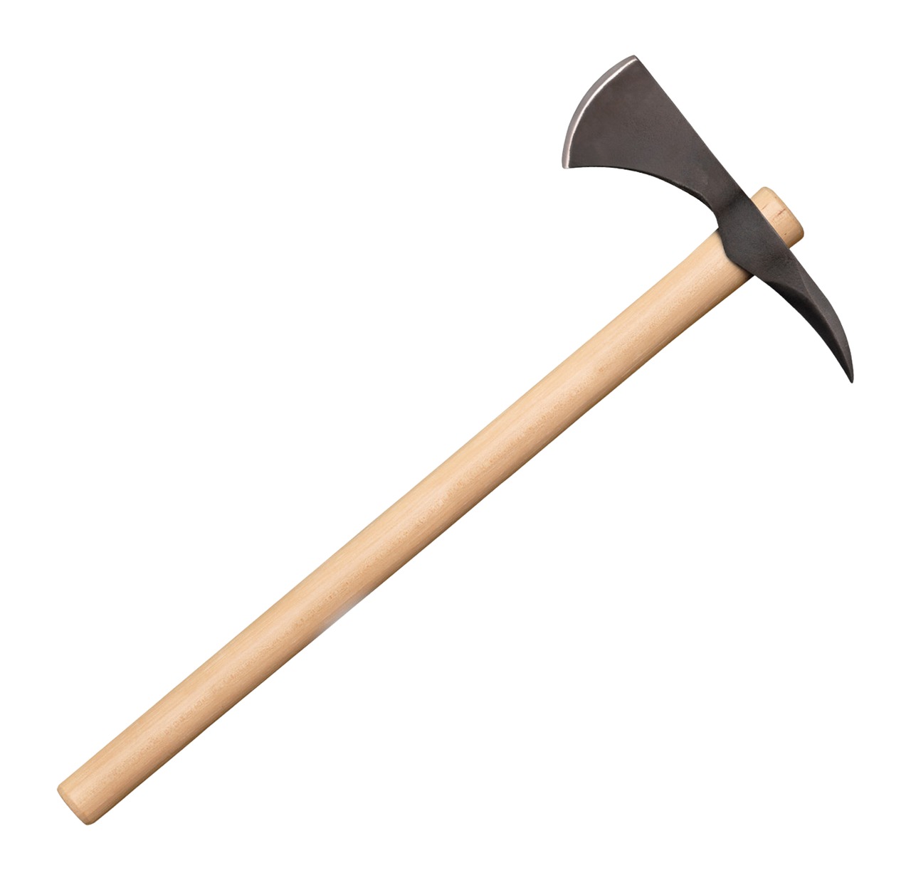 Pickaxe with wooden handle on white background