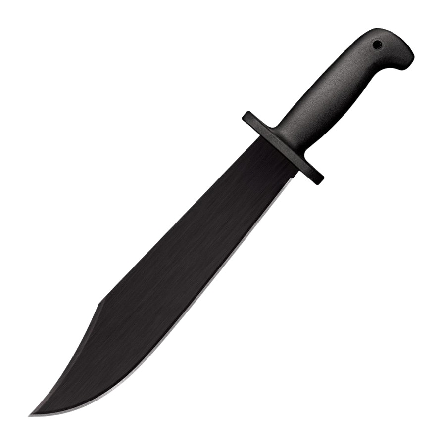 Black tactical bowie knife on white background
