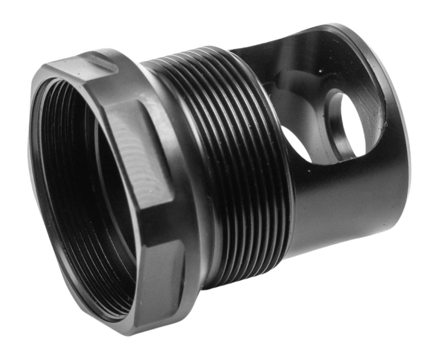 Black threaded metal adapter with hex head