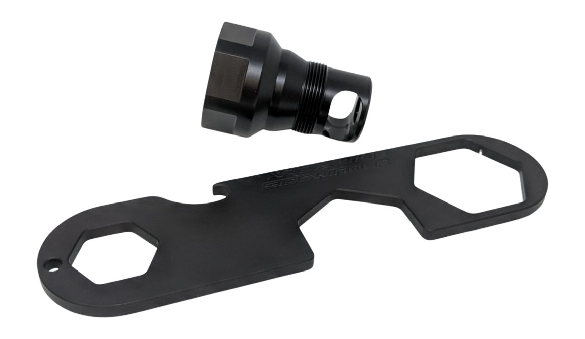 Black metal automotive wrench and socket tool