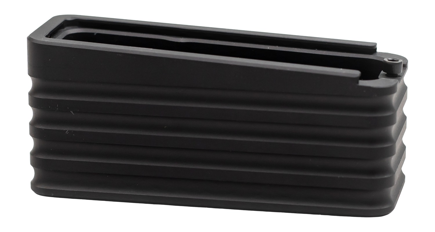 Black ribbed metal firearm magazine