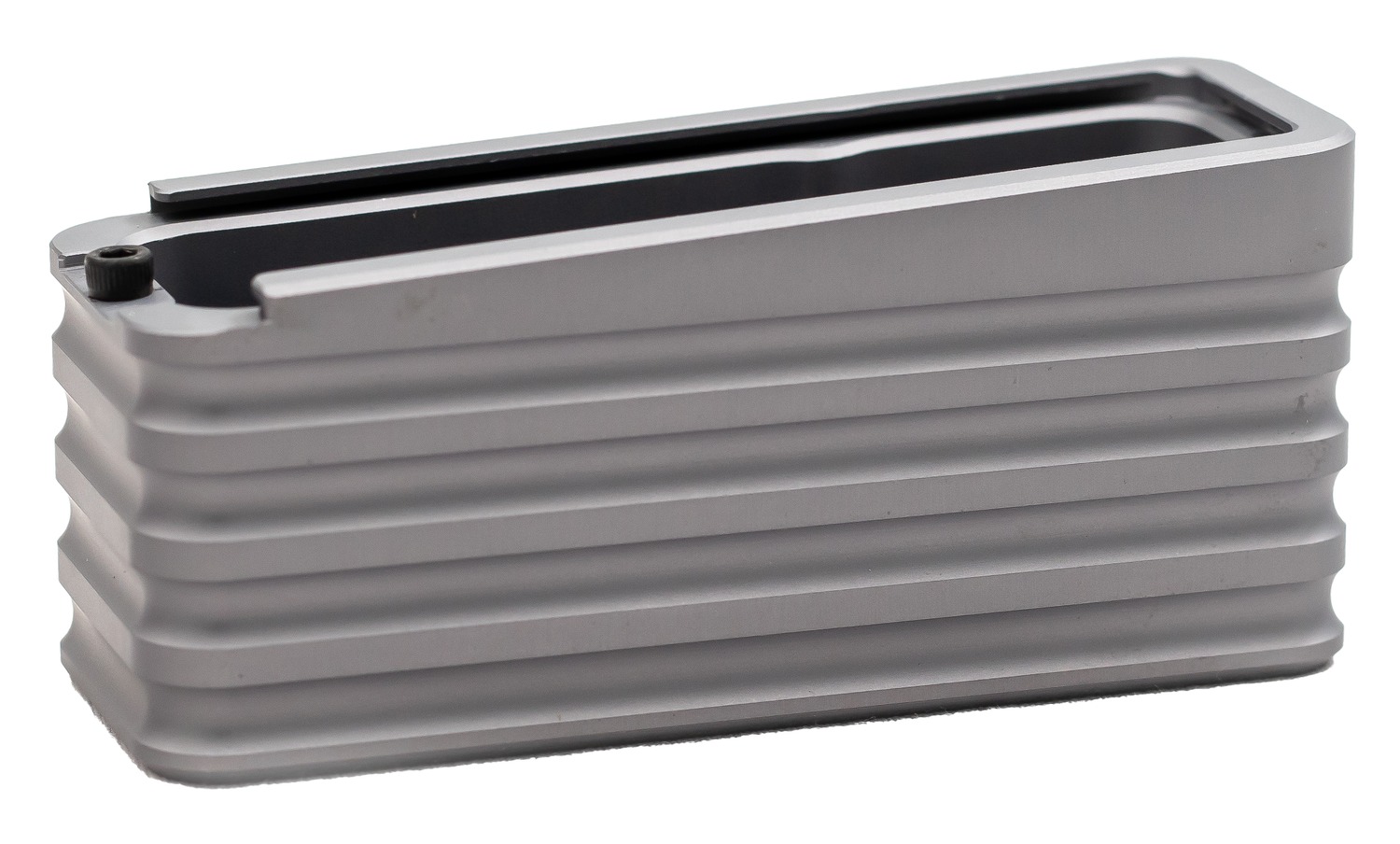 Rectangular metal container with ridged sides and open top