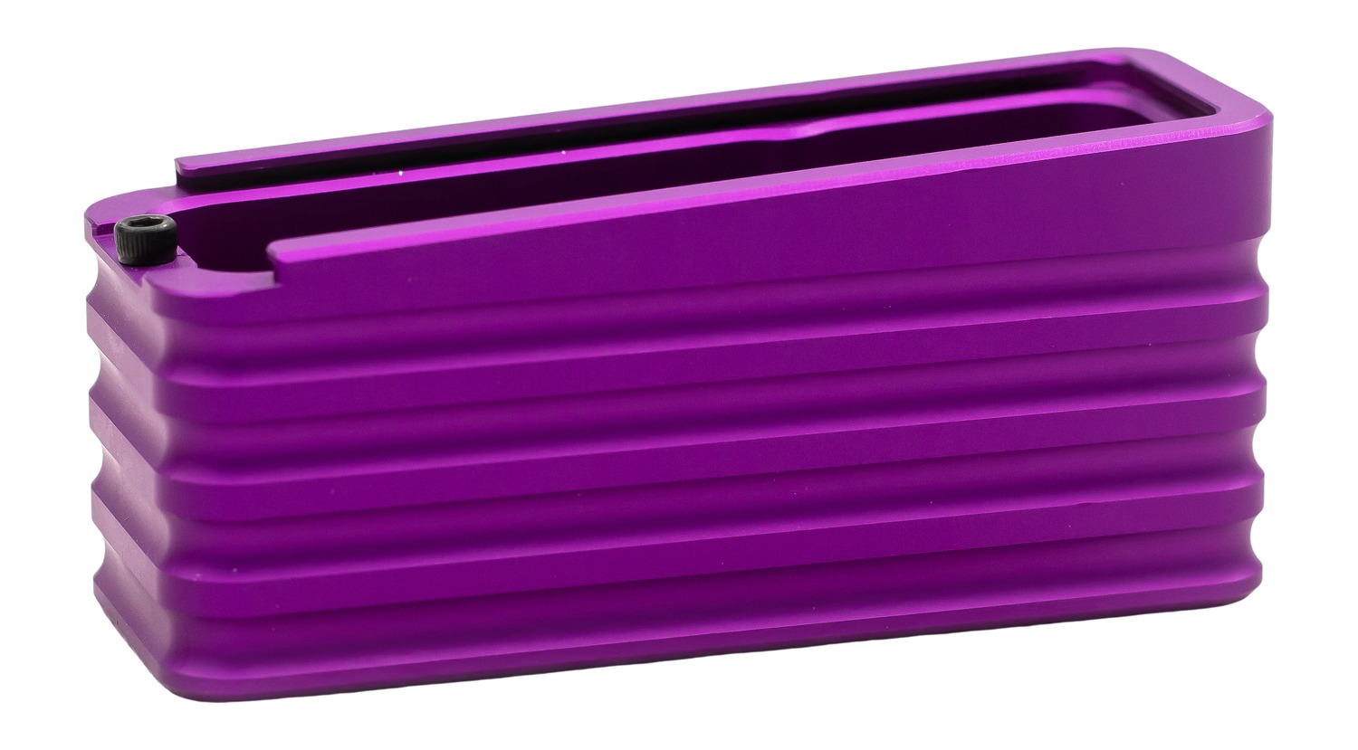 Purple anodized aluminum block with top slot