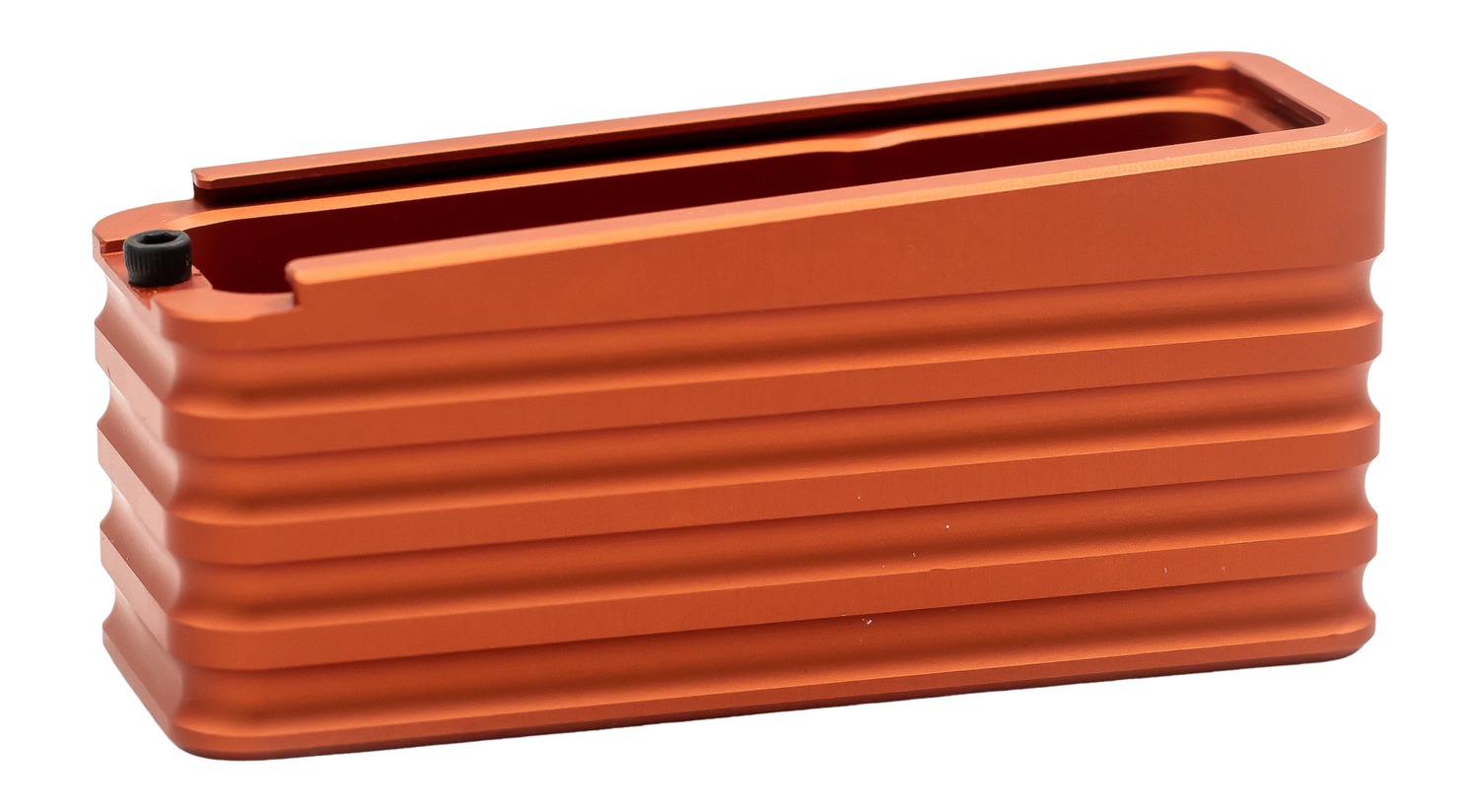 Rectangular orange metal planter box with ridged sides