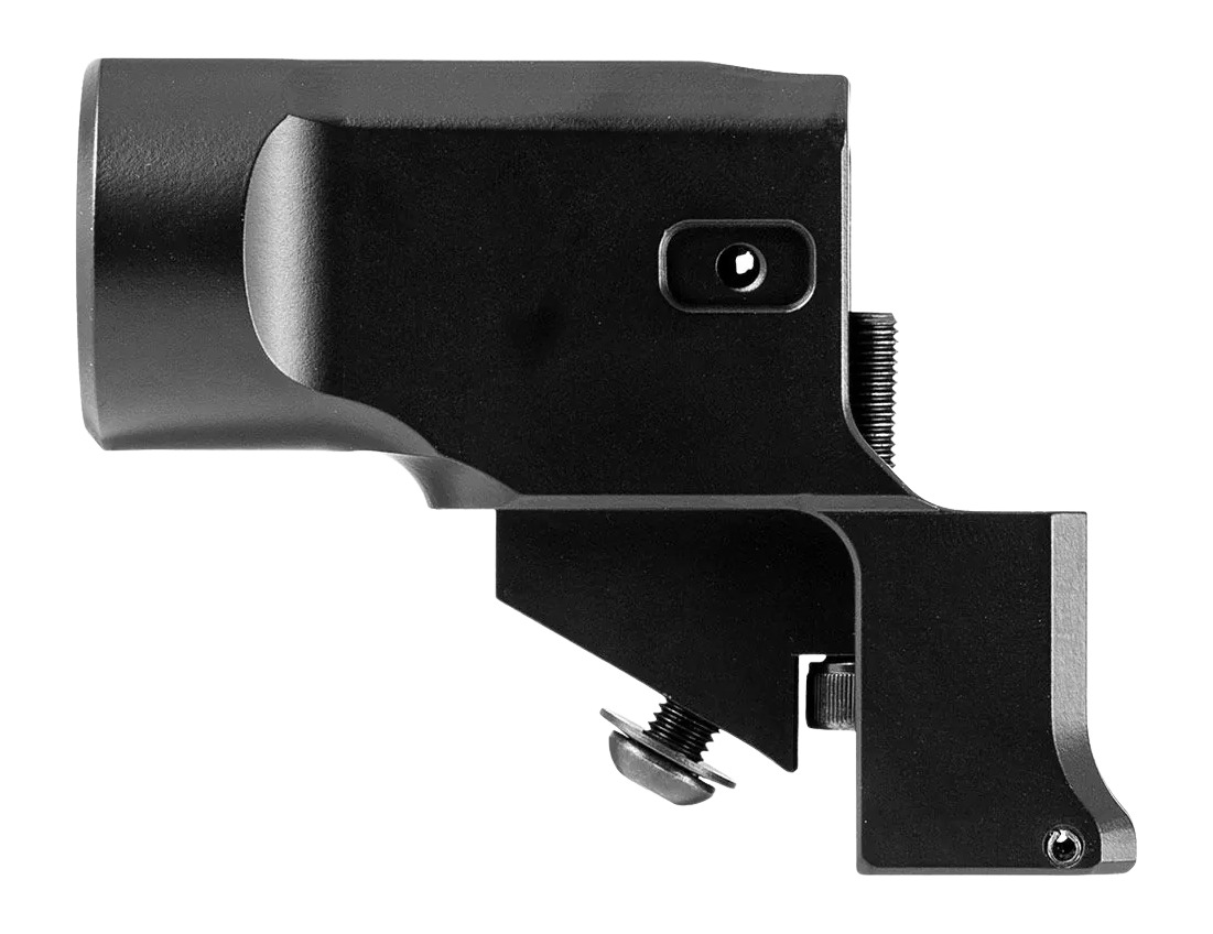 Black metal clamp mount bracket on white background