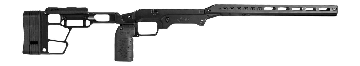 Black rifle chassis with adjustable stock and grip