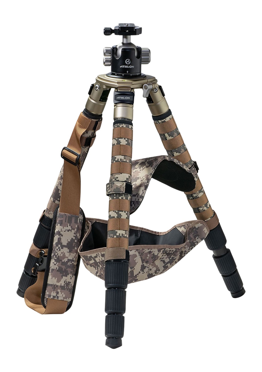 Camouflage tripod with ball head and leg wraps