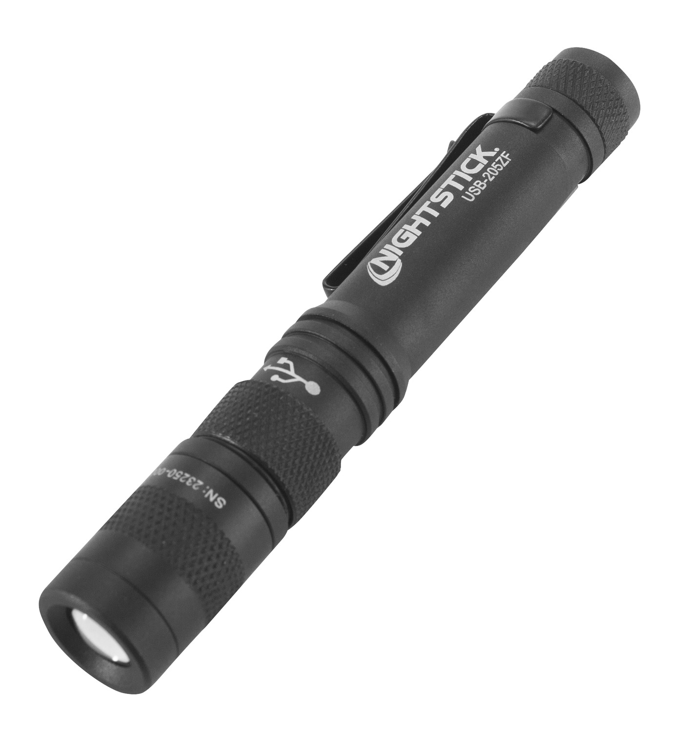 Black Nightstick USB-205Z rechargeable flashlight on white background
