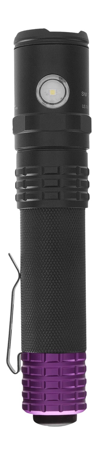 Black and purple handheld LED flashlight