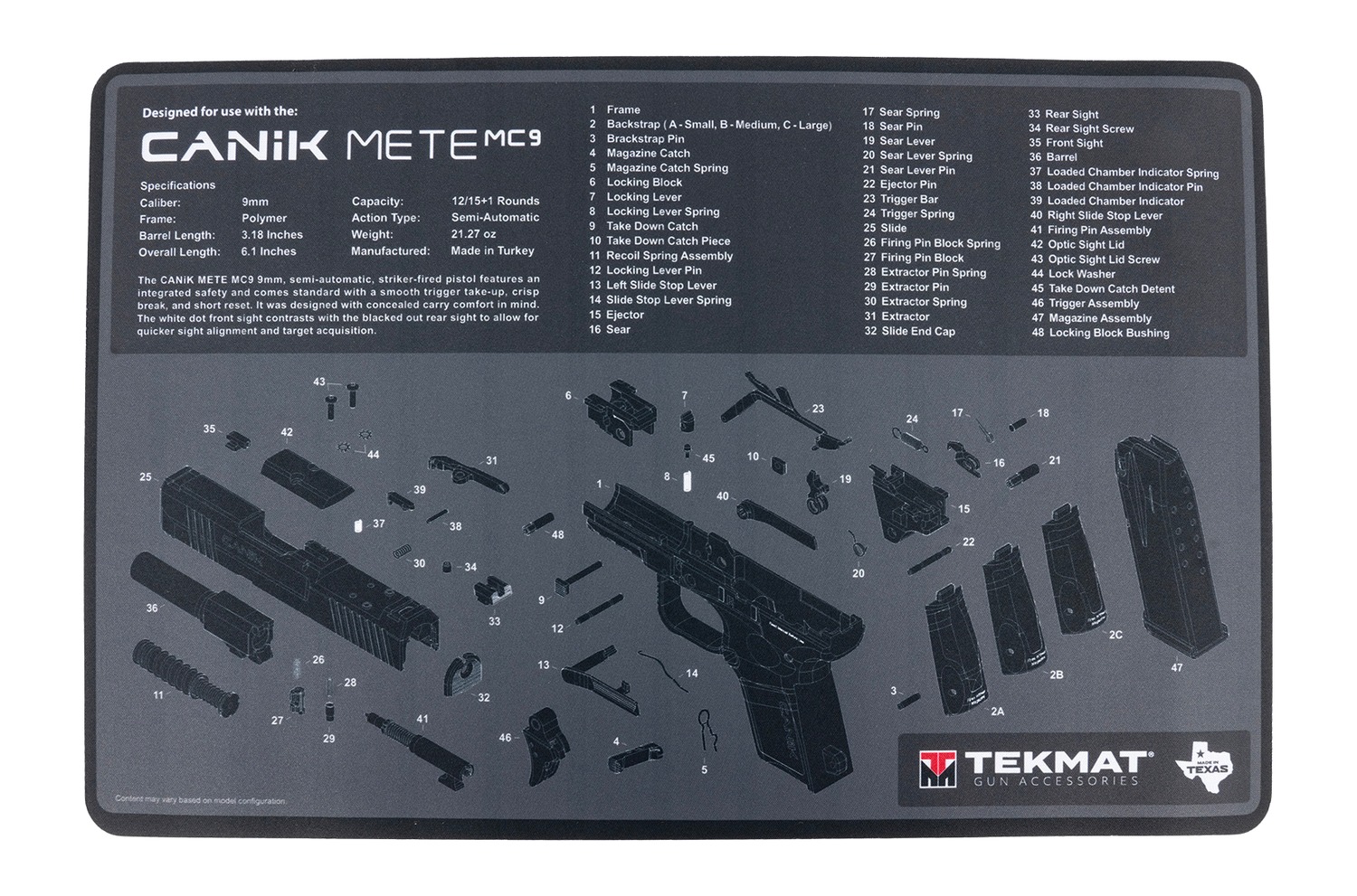 Exploded diagram of Canik METE MC9 pistol